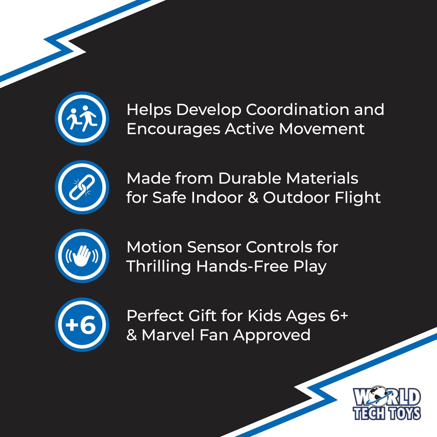 World Tech Toys Marvel Black Panther Big Head Helicopter Toy – Motion Sensored Flying Toy for Kids - Marvel Licensed - Kids 6+