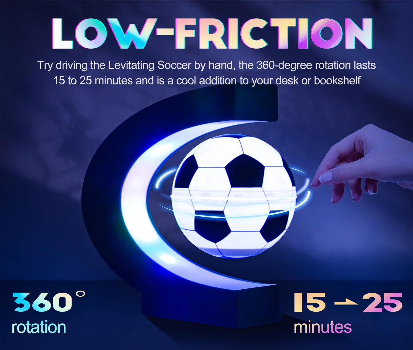 Magnetic Levitation Soccer Ball, Levitating Ball with C Shaped Shelf, Levitating Display Soccer with LED Lights for Men's Gift, Cool Decor (US Plug)