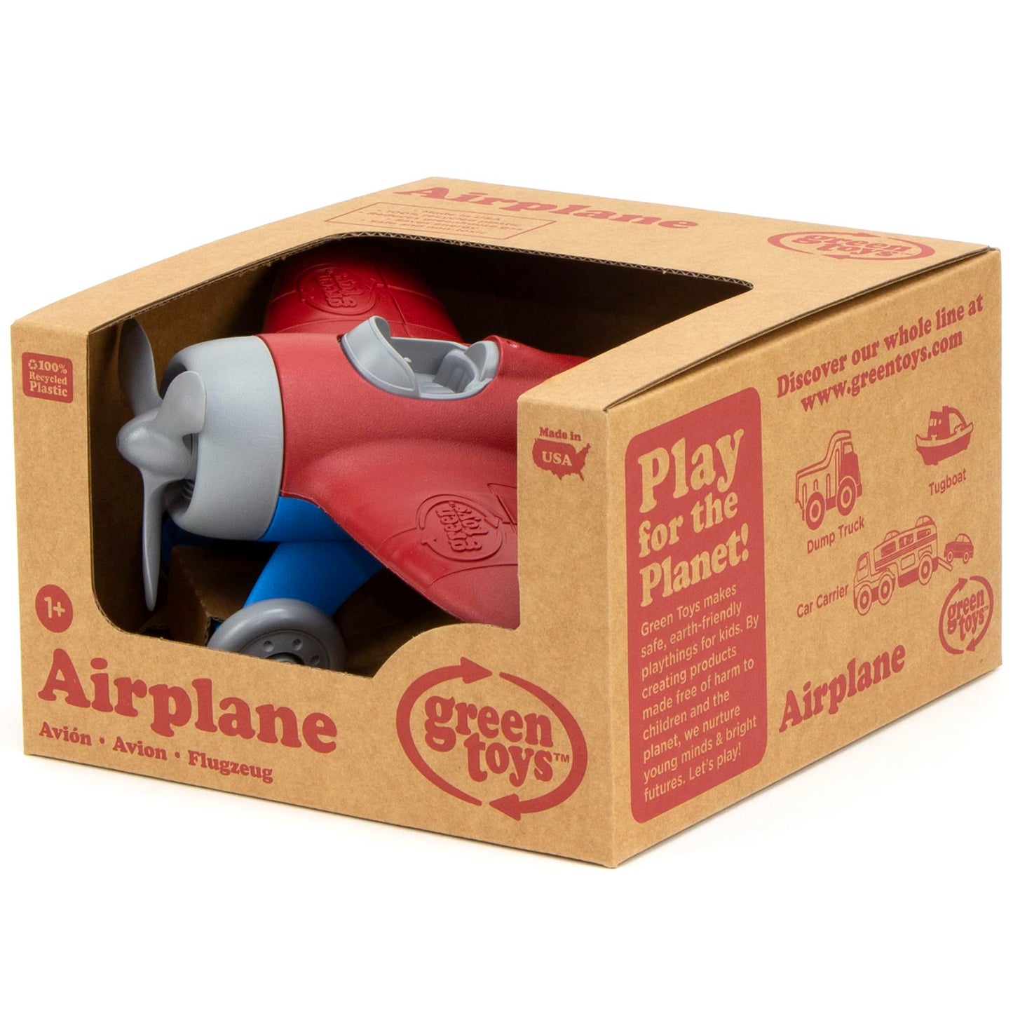 Green Toys Airplane, Red/Blue - Pretend Play, Motor Skills, Kids Flying Toy Vehicle. No BPA, phthalates, PVC. Dishwasher Safe, Recycled Plastic, Made in USA.