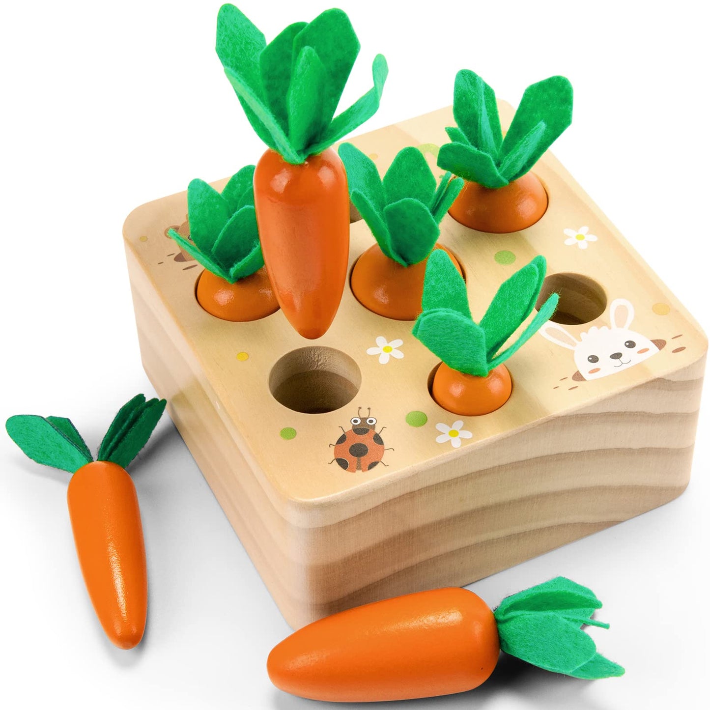 Wdmiya Montessoritoys for 1 Year Old, Wooden Toys Developmental Shape Sorting & Matching Puzzle Carrots Harvest Game, Birthday Gifts for Toddlers Babies Boys and Girls 6-12 Months Christmas