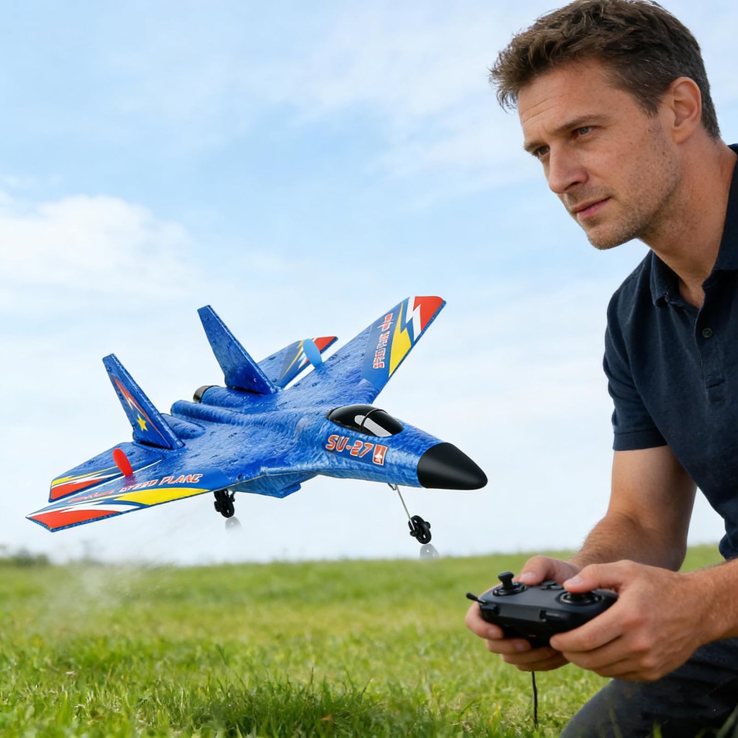 RC Fighter Jet, SU-27 RC Fighter Jet，Remote Control Airplane for Adults & Beginners, Durable Lightweight Foam RC Plane with Stable Flight for Outdoor Hobby Flying