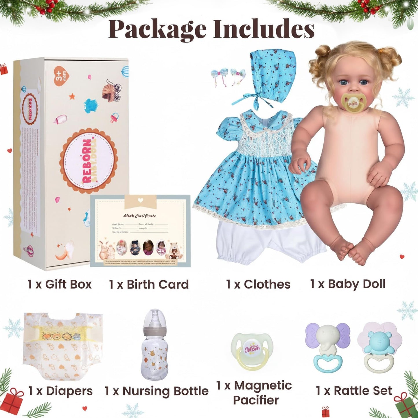 JIZHI Lifelike Reborn Baby Dolls - 18 Inch Realistic-Newborn Baby Dolls Blond Girl Handmade Real Life Baby Dolls with Clothes for Kids Age 3+