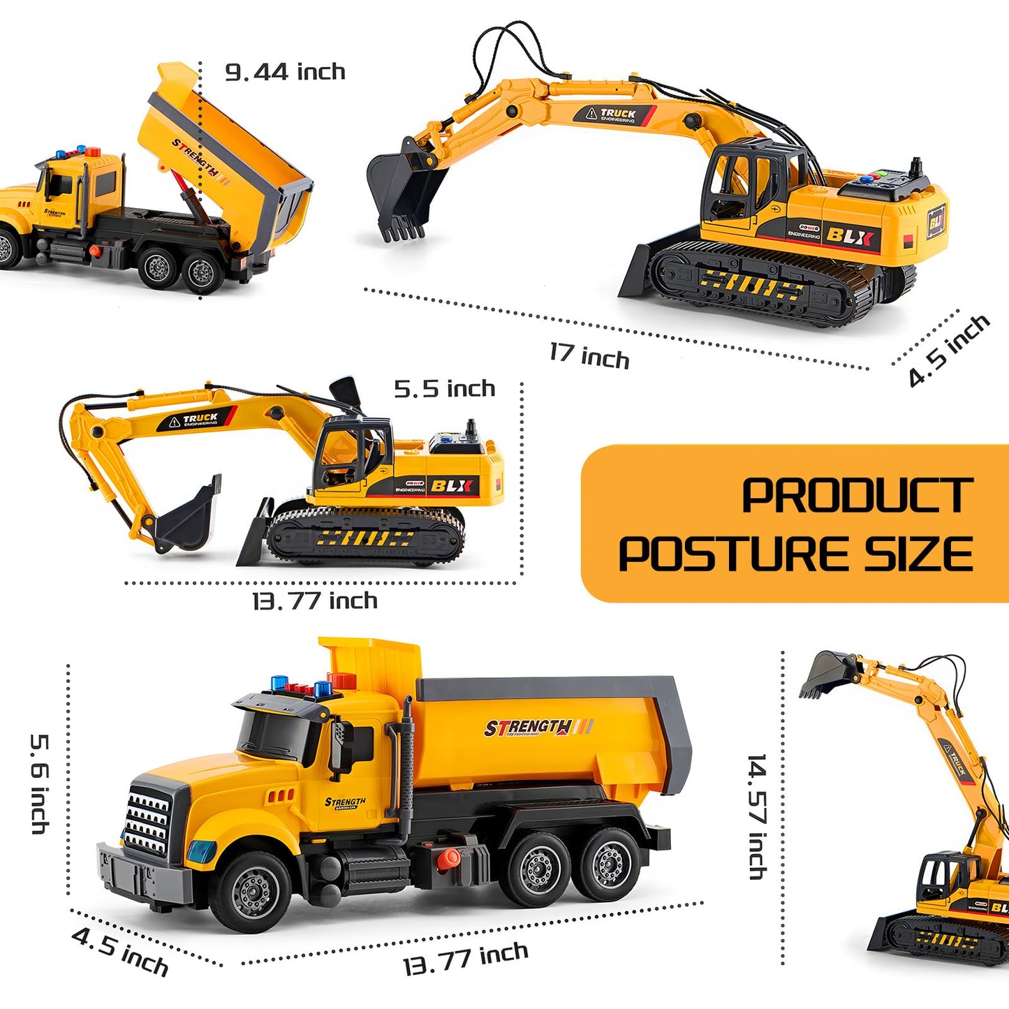 LerBao 2 Pack Large Construction Engineering Truck Toys,Moveable Claw Excavator & Lifting Back Dump Truck Toy for 3 4 5 6 7 8 Years Old Boys Kids Childs Toddlers Birthday