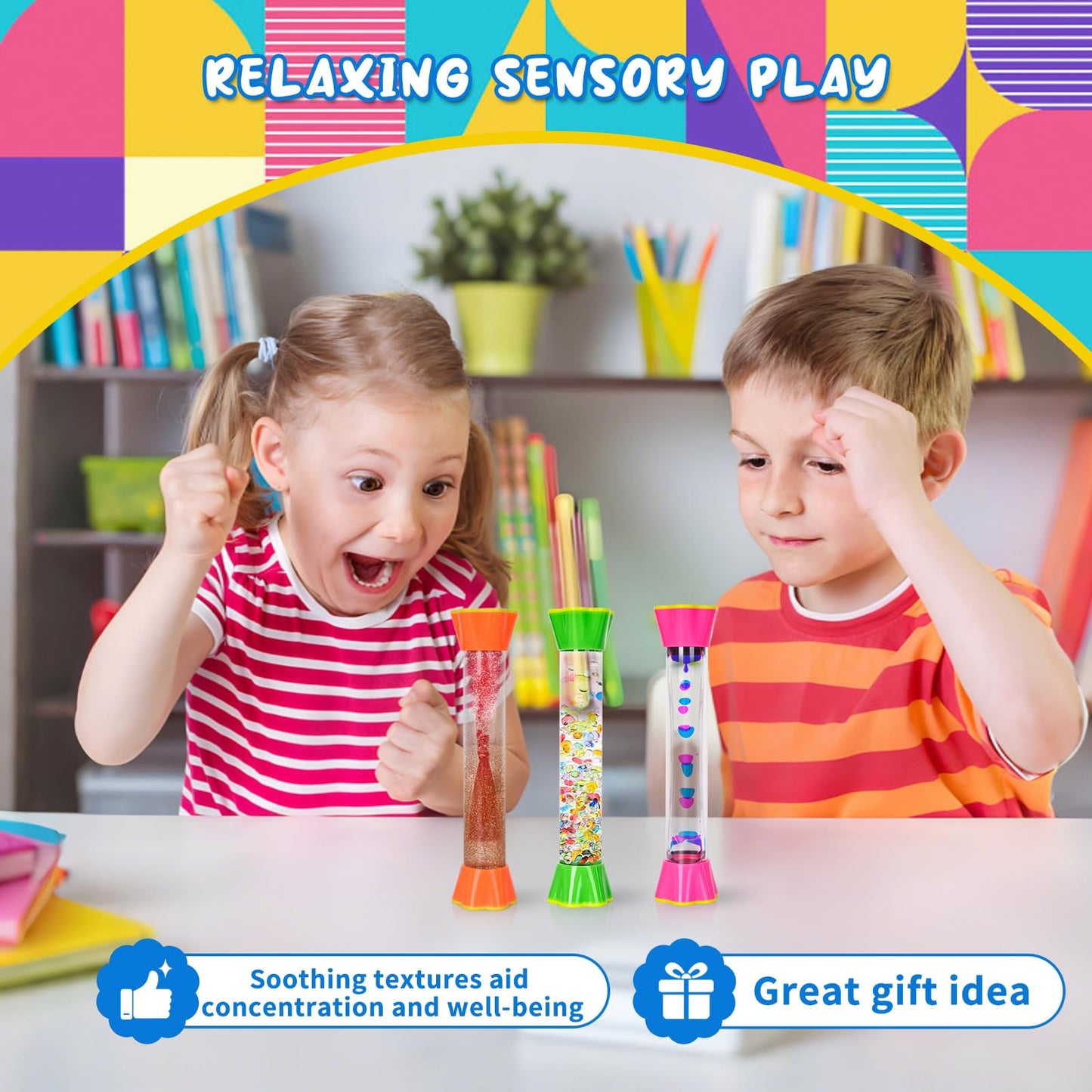 FKYTION Cool Tubes Toy Liquid Motion Bubbler 4-Pack, Colorful Sensory Toys, Classroom Learning & Time Management, Home or School Desktop Toys