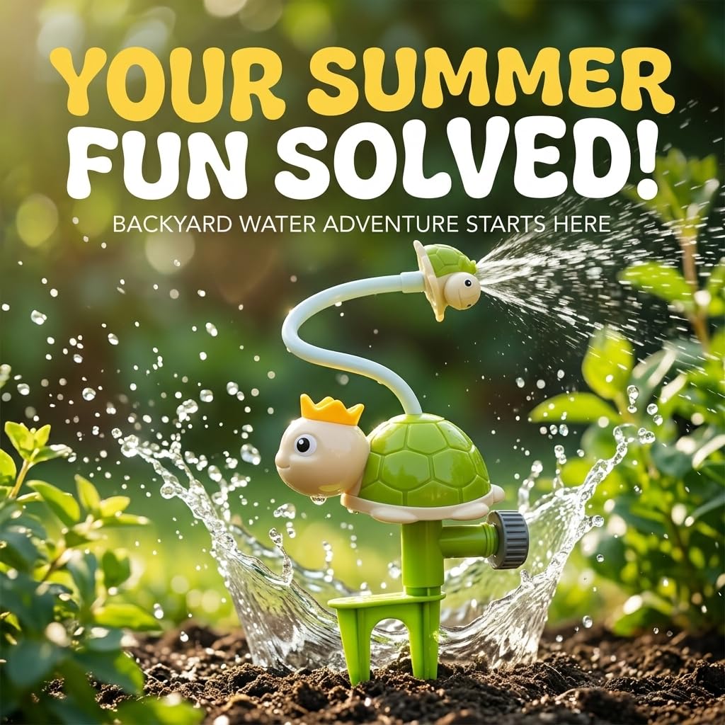 Blidinner Spinning Green Turtle Kids Sprinkler Toy - Outdoor Summer Toys Splashing Fun, Sprays Up to 8ft High, Attaches to Garden Hose, Kids Sprinklers for Yard, Ideal for Boys Girls Ages1-3 3-5 4-8