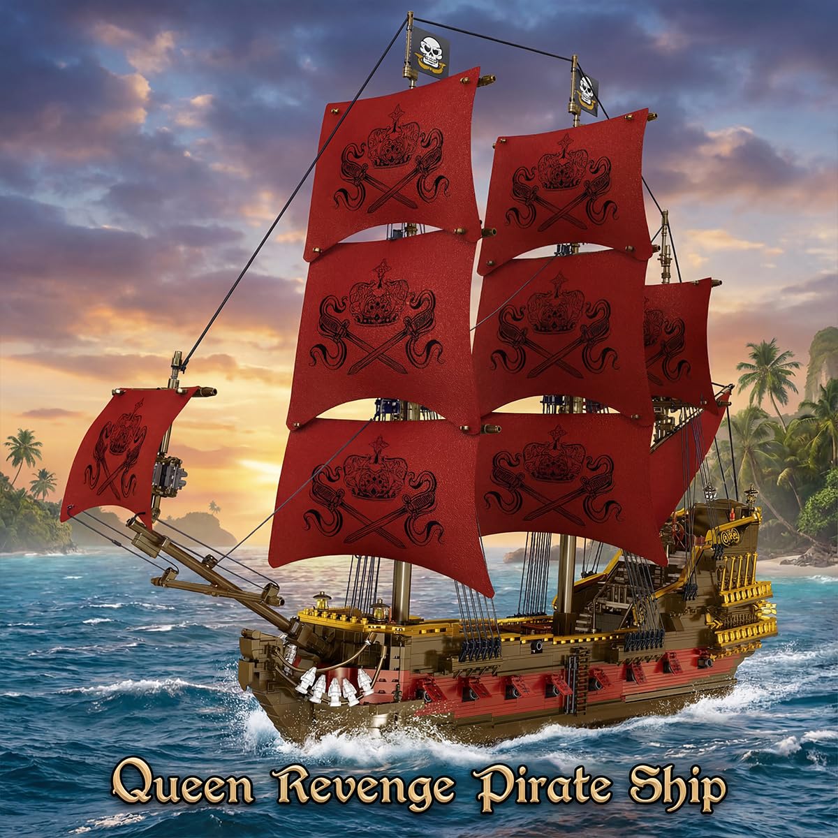 Miabrixbrix Queen Anne's Revenge Pirate Ship Model Kit Length 90cm, Pirates Building Boat Set for Adults & Collections Enthusiasts, Display Ship with Detachable Decks 4400+PCS