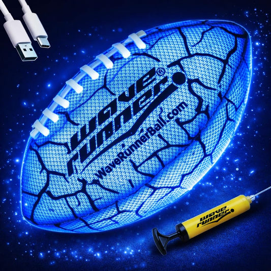 Wave Runner Glow in The Dark LED Football, Light Up Football for Kids 8-12, Junior Size Waterproof Football, Type-C Rechargeable Color Changing LED Sports Toy with Pump, Outdoor Gifts for Boys Teens