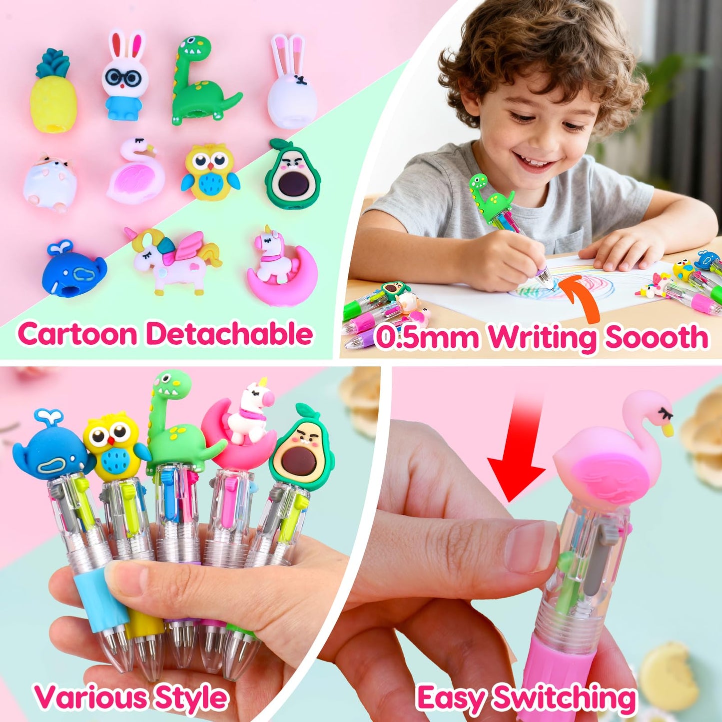 Mini Multicolor Pens in One 4-in-1 Cute Pens Bulk for Kids, Ballpoint Pen for Birthdays and Children's Party Favors Student Gift From Teacher School Supplies Classroom Treasure Box Toys Prizes
