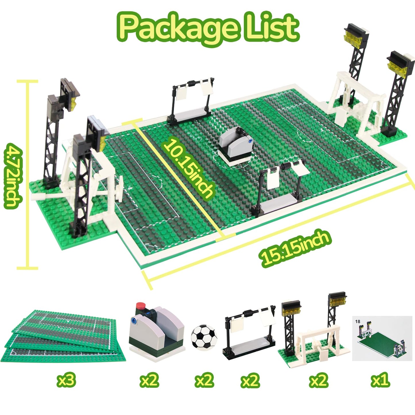 Cabeeskii Soccer Playset Building Blocks, Football Court Baseplate Brick with Football Goals, launchers Bricks, 2 Footballs, Soccer Building Bricks SetCompatible with Major Brands