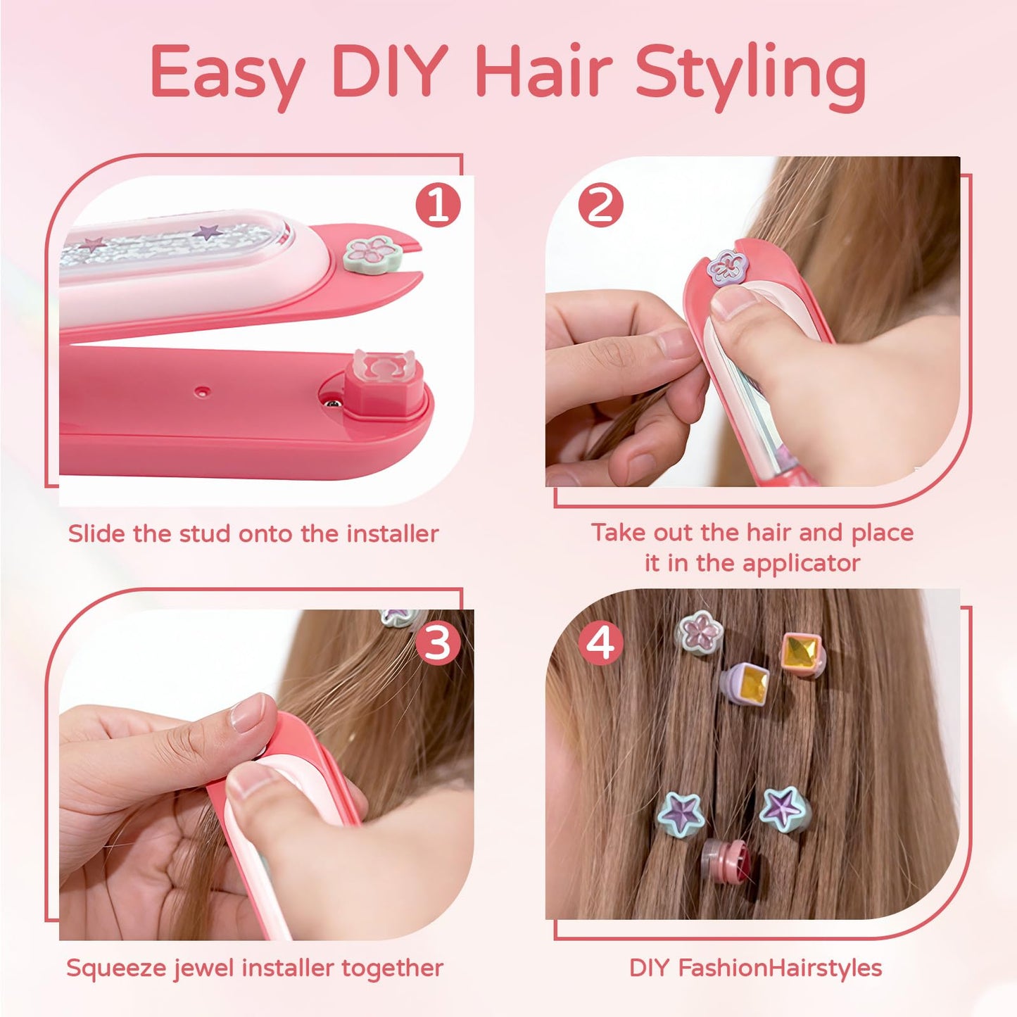 CLFORLORGN Hair Gem Stamper Kit for Girls, Reusable Hair Bling Gems Styling Set with Rhinestones, Easy DIY Hair Accessories Toy, Birthday & Christmas Gifts for Girls Ages 4–12 Year Old