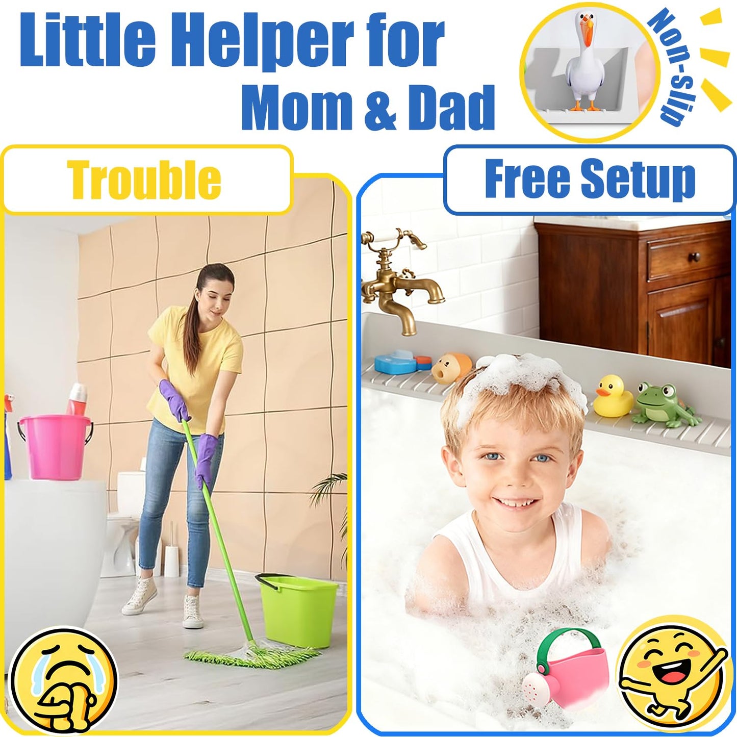 2Pack Bathtub Splash Guard for Kids Adult - 31IN Silicone Bath Tray Shelf for Tub with 11 Suction Cups, Bath Tub Play Shelf for Kids & Toy Holder, Bathtub Accessories Prevent Water Spill in Bathroom