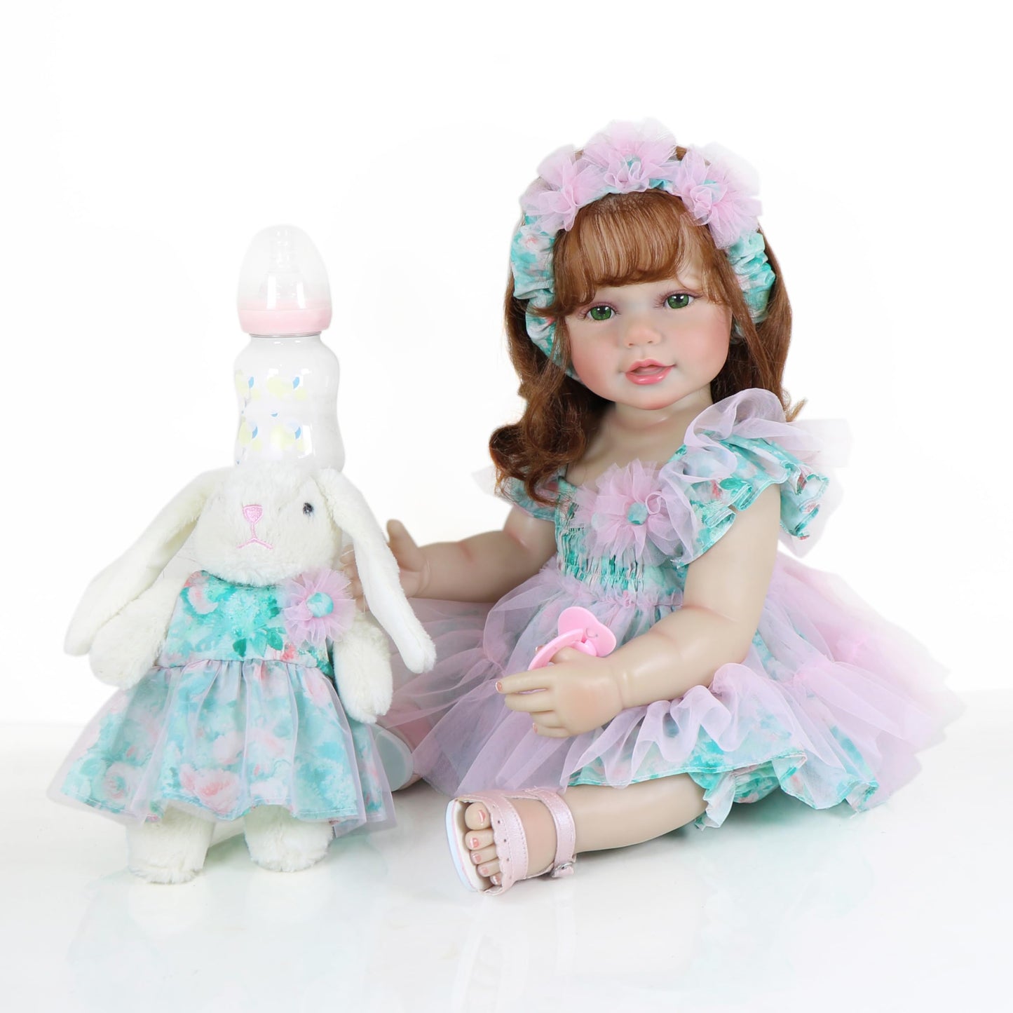 WAWA-HAOKEAI Garden Party – 22 Inch Realistic Reborn Toddler Girl Doll with Hand-Rooted Red Hair & Green Eyes, Poseable Full Vinyl Body, Bunny Plush Gift Set – Ages 3+