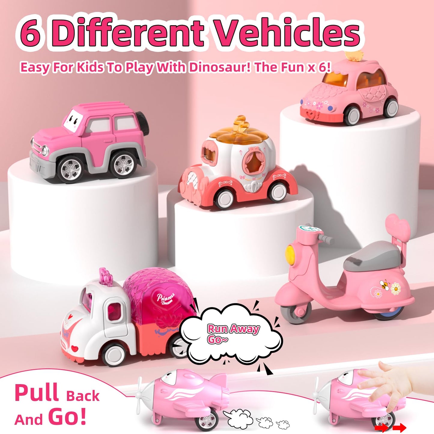 usrela Truck Toys for 2 3 Year Old Girl, 7-in-1 Carrier Truck Car for Toddler Girl, Toys Cars Age 2-3-4 with Light & Music, Birthday Gifts for 2+ 3+ Year Old Girls