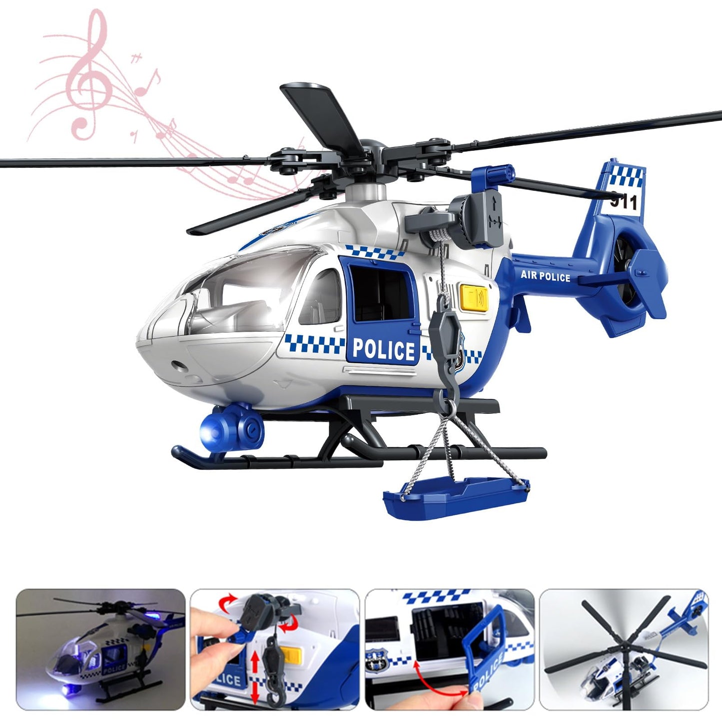 RANHANGQI 15" Rescue Helicopter Toy Light and Sound Rescue Vehicles Toys for Kids Aged 3 Toddler Kids Boys Gifts (Rescue Helicopter)