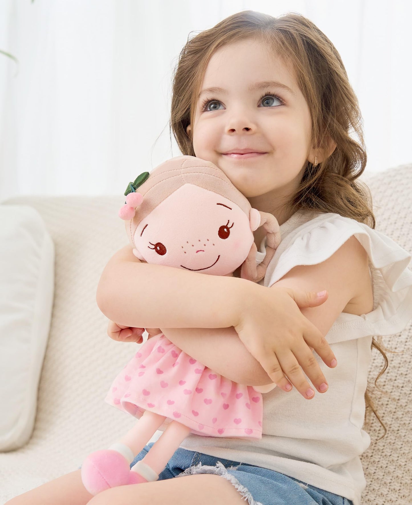 GAGAKU Soft Baby Doll Toys (16'') for Girls, My First Baby Rag Dolls for 1 Year Old Girl Birthday Gift Plush Doll Toys Machine Washable Baby Doll for Toddler Kids Infants - Cherry Girl