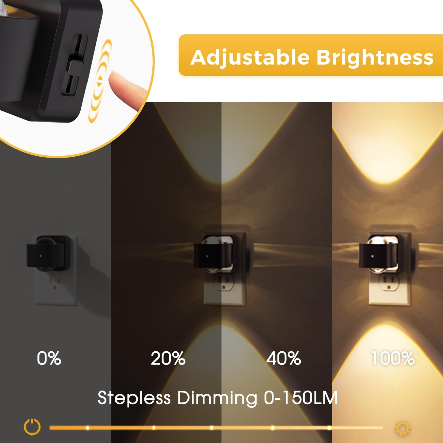 L LOHAS LED Night Light Projector, Night Lights Plug into Wall, Dusk to Dawn Sensor, 180°Rotating Nightlight for Kids, 0-150LM Dimmable Soft White Ambient Lighting for Bathroom, Decor, Gifts, 2 Pack
