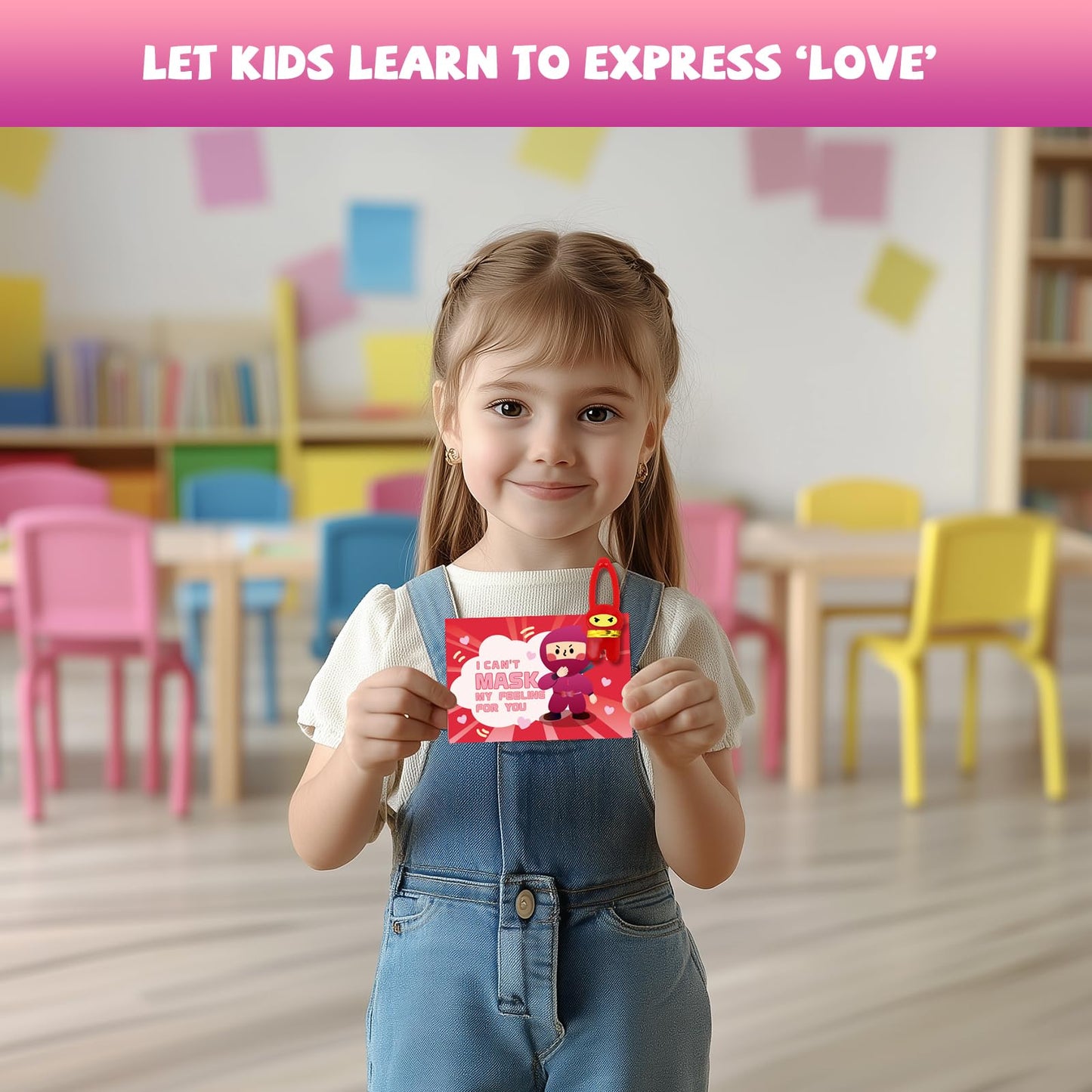 Valentines Day Gifts for Kids Classroom, 28 Pack Ninja Valentines Day Cards with Stretchy Flying Elastic Slingshot Ninja Toys, Sticky Hands for Kids Valentines Exchange Gifts School for Boys & Girls
