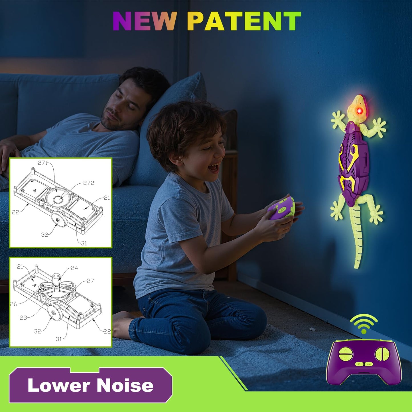 Qrooper Wall Climbing Gecko, Glow in The Dark Lizard, RC Cars Toys for Kids Ages 5-8,Wall Crawler Robot Geckos,Fun Kids Toys, Birthday Gifts for 3 4 5 6 7 8 9 10+ Year Old Boys Girls