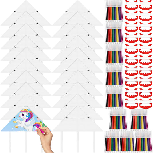 Honoson 20 Pieces DIY Blank Kite with Watercolor Pens and String 20 Inch Making Craft Kits Decorating Coloring Kite Pack for Outdoor and Activities(Classical Style)