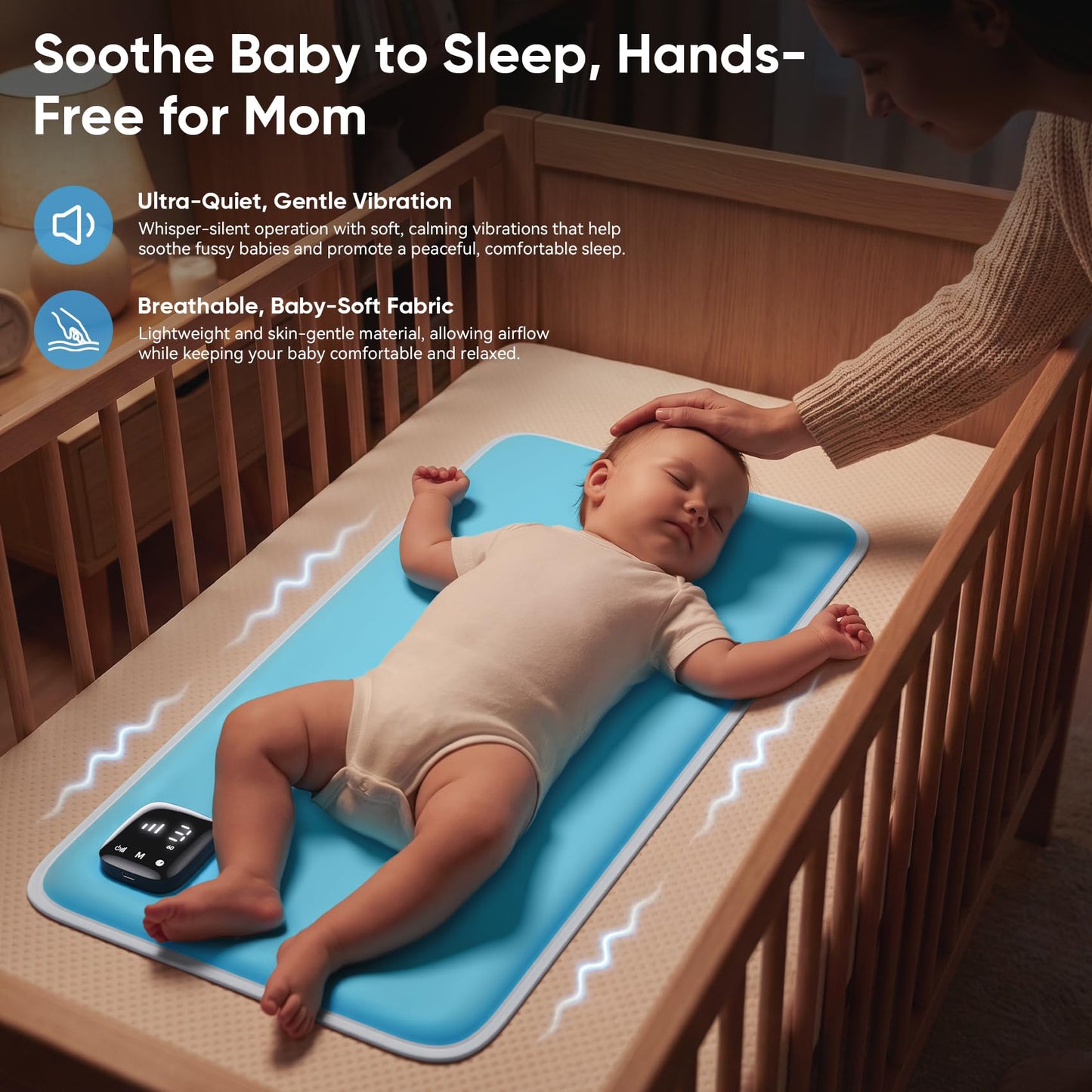 Baby Vibrating Sleep Soother Mat, Vibrating Mattress Pad Sleep Soother, 90 Min Timer, Vibrating Mat for Sleep, Aid to Calm Fussy Newborn for Easier Rest, Infant: 0-12 Months, Lake Blue