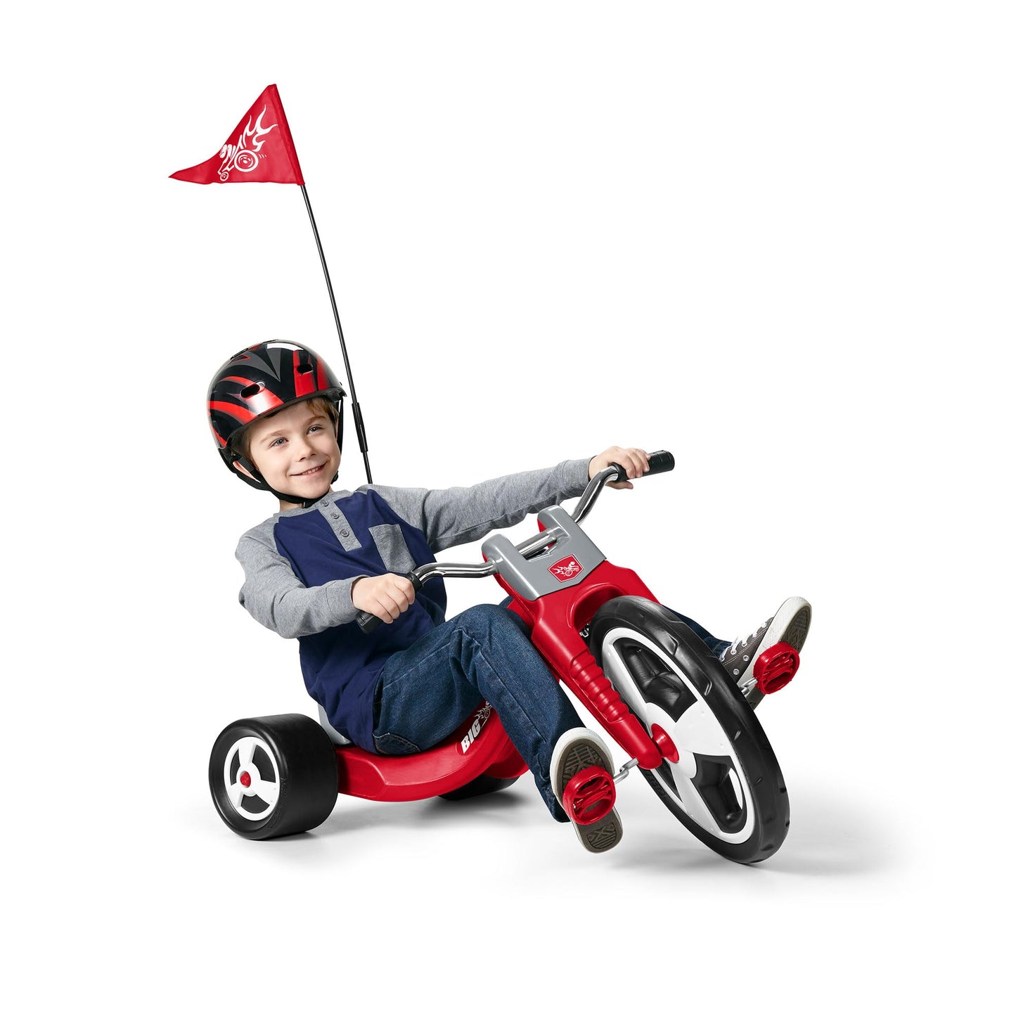 Radio Flyer Big Flyer Sport, for Kids 3-7, Chopper-Style Tricycle with 16-Inch Front Wheel, Adjustable Seat, Chrome Handlebars, Removable Racing Pennant, Performance Grip Tread, Tricycle for Kids