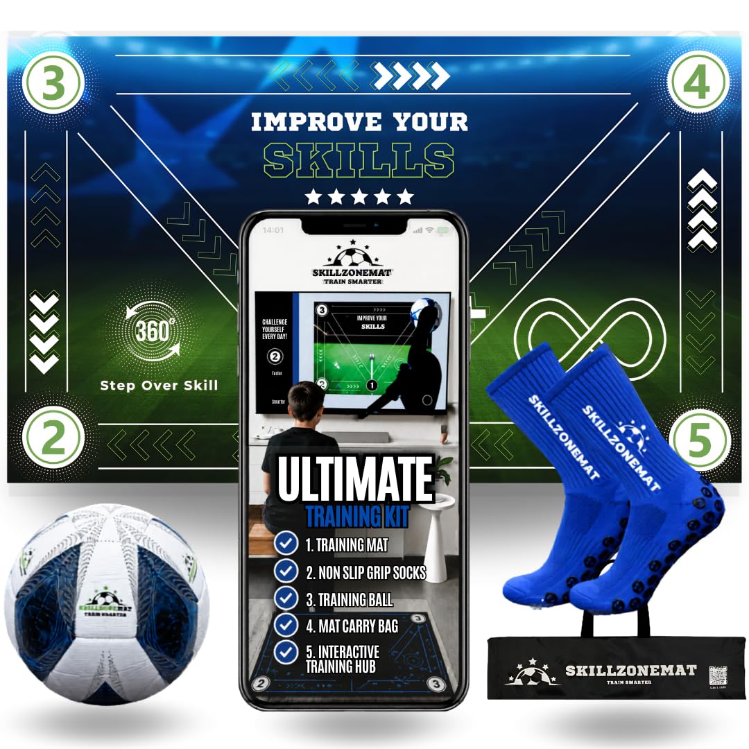 SkillZone Soccer Training Mat – Soccer Dribbling & Footwork Trainer with SkillZone Interactive Training Hub | Soccer Skills & Ball Control Practice for Kids & Teens | Indoor & Outdoor Agility & Coordination Training System (Galaxy Dribble - Match Kit)