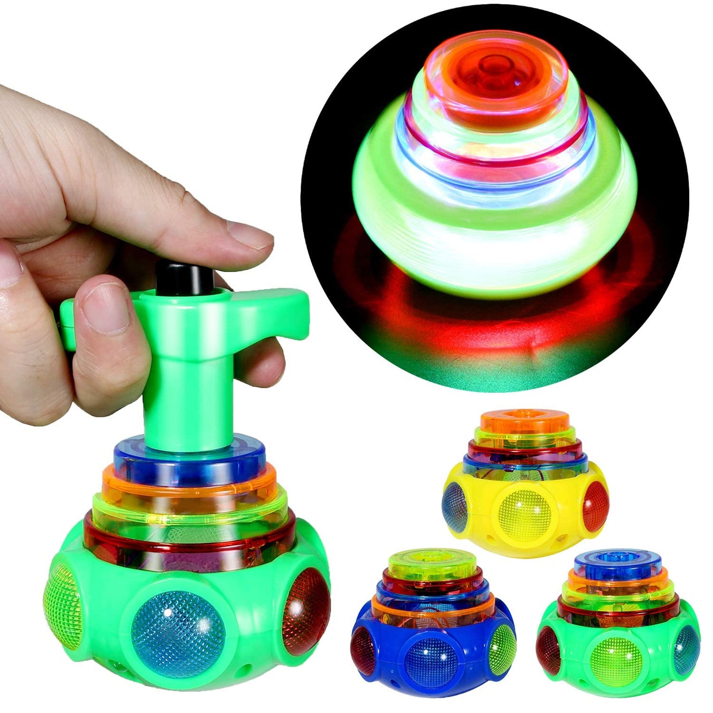 PROLOSO 12 Pack Led Spinning Tops Peg Top Light Up Music Spin Toys Glow in the Dark Party Supplies Gift Multicolored
