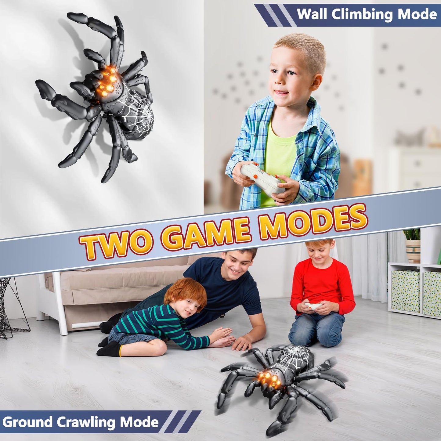 Infowush Wall Climbing Spider, Rechargeable Remote Control Spider Kids Toys, Floor/Wall Crawling Robot Spider Toy, Wall Crawler Spider Prank Toys Birthday Gifts for Boys Girls Ages 3-5 5-7 8-13, Black