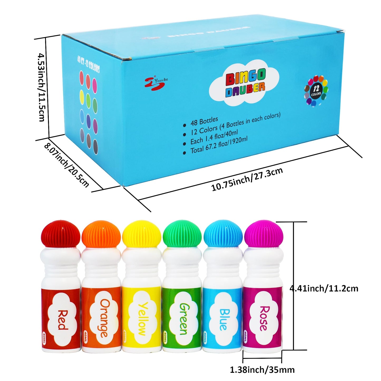 Yuanhe Bingo Daubers Dot Markers - Paint Dotters for Toddlers and Kids Art Supply, Set of 48 Pack (12 Colors)