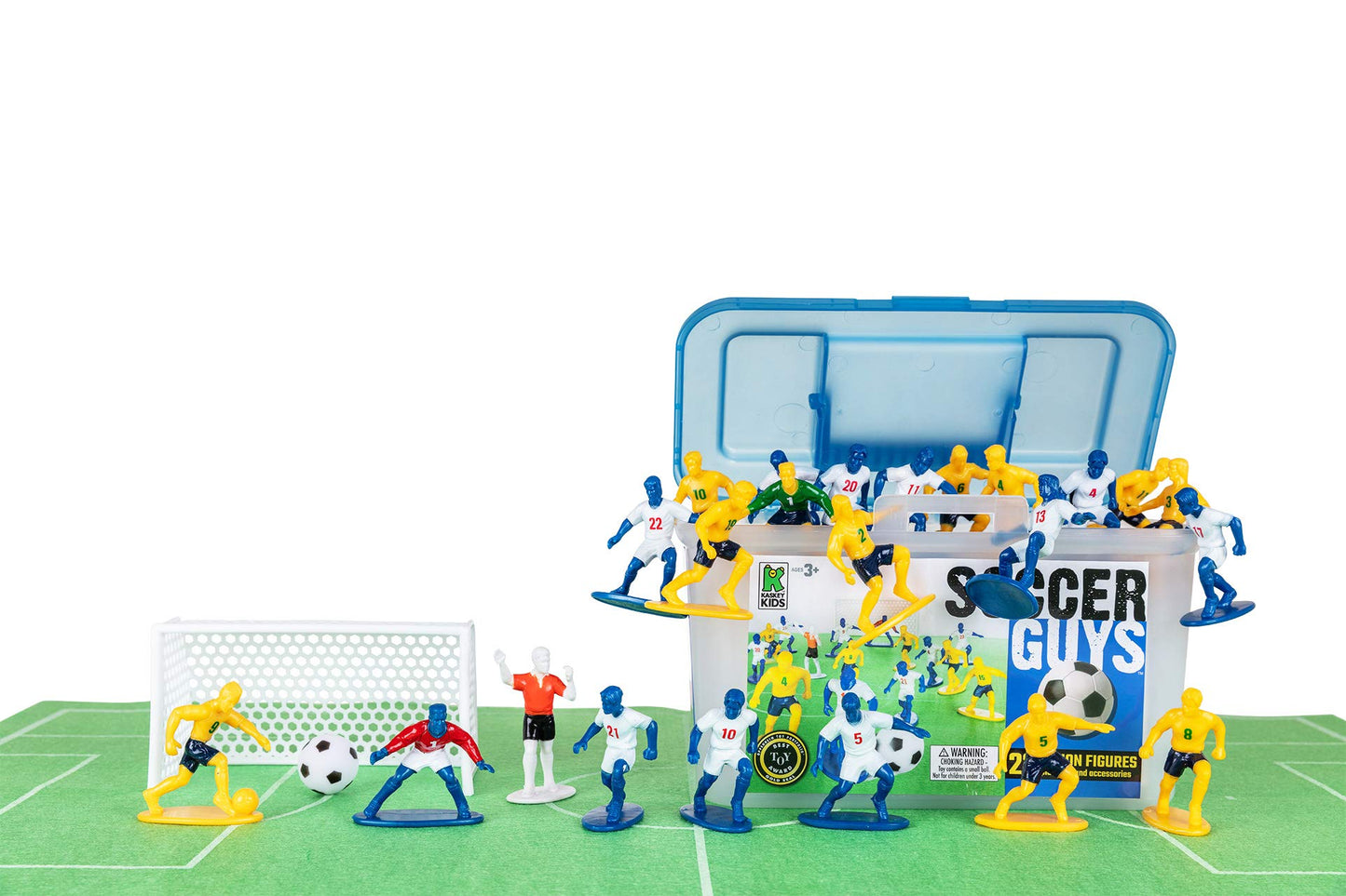 Kaskey Kids Soccer Guys, Blue vs. Yellow, 27 Pieces in Each Set, Includes 2 Teams, Accessories, and Travel Storage Case, Nostalgic Sports Action Figures for Imaginative Play, Ages 3 and Up