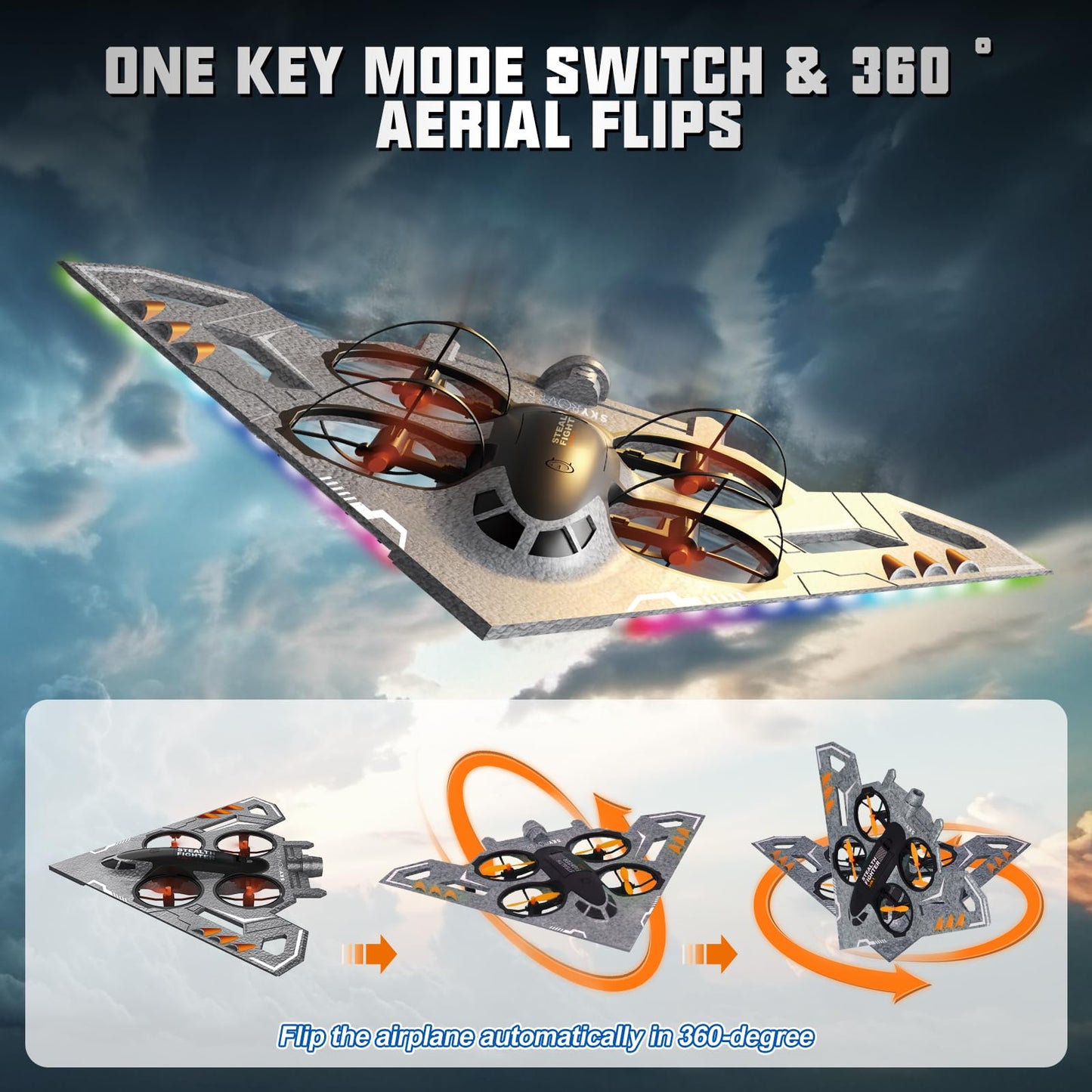 A ALPHA 3-in-1 RC Jet Plane, Remote Control Airplane – Air, Land & Water RC Airplane Fighter Jet Drone Toy for Kids & Adults