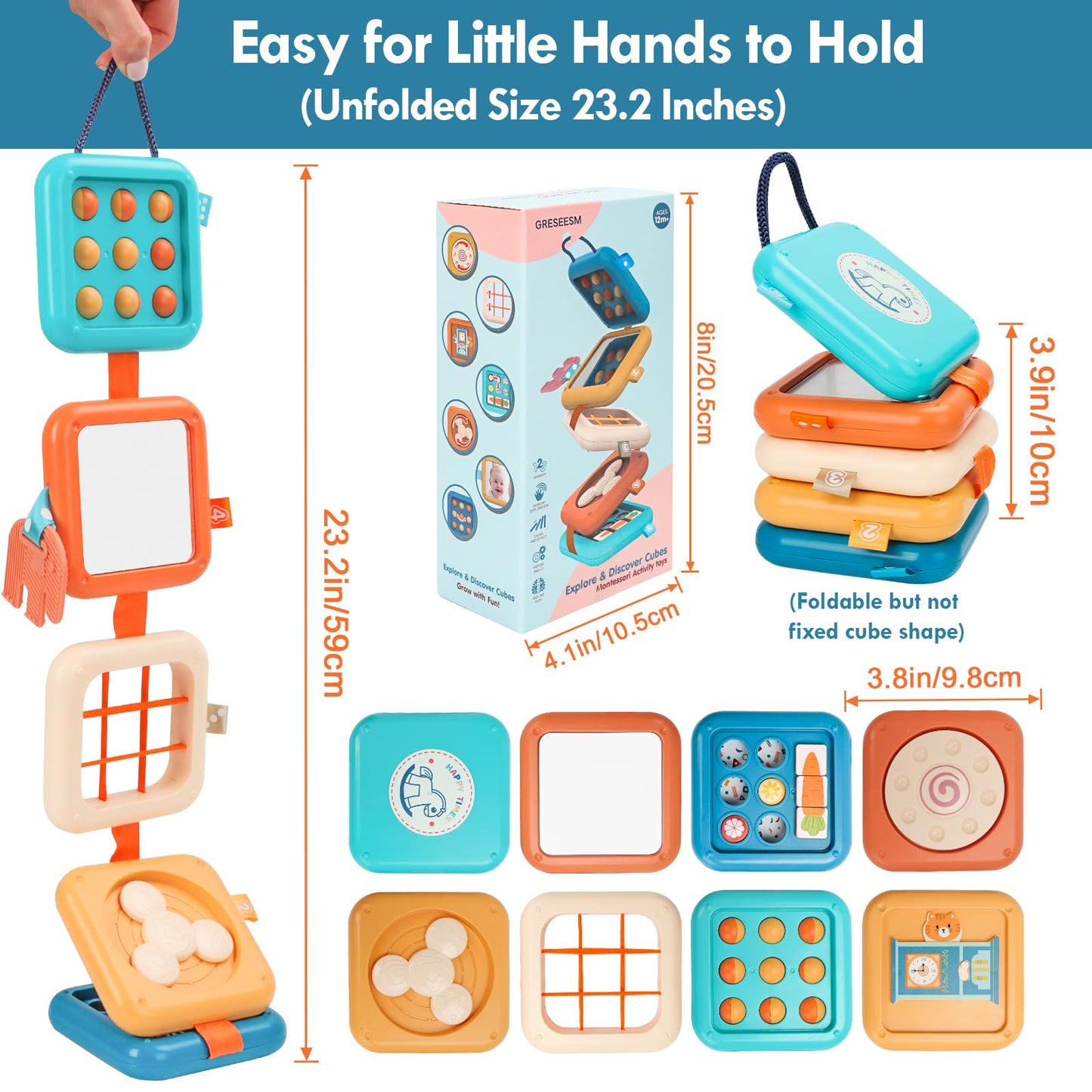 GRESEESM Montessori Busy Board for 1 Year Old, Toddlers Travel Toys for Ages 1–3, Sensory Activity Board for Airplane and Car, Baby Gifts for Boys Girls, Easter Basket & Stocking Stuffers