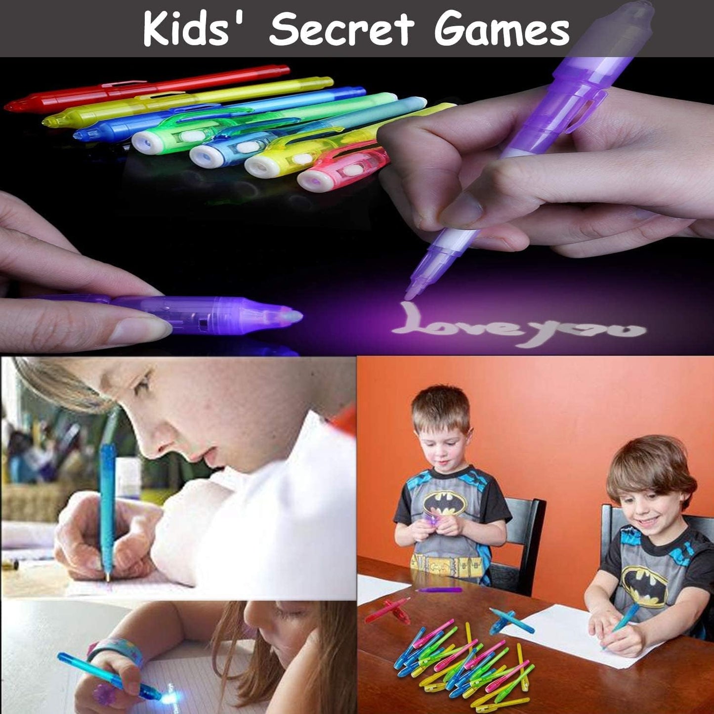 iGeeKid 24 Pack 2 Style Invisible Ink Pen with UV Black Light Secret Spy Pens for Secret Messages, Magic Disappearing Ink Markers School Supplies Kids Party Favors Boy Girl Exchang Patriotic