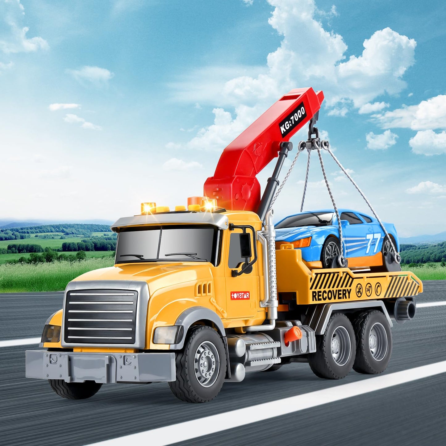 SASBSC Toy Trucks Big Tow Truck Toys for 3+ Year Old Boys with Sound and Light Friction Power Trucks Birthday Gifts for Kids Ages 3-8