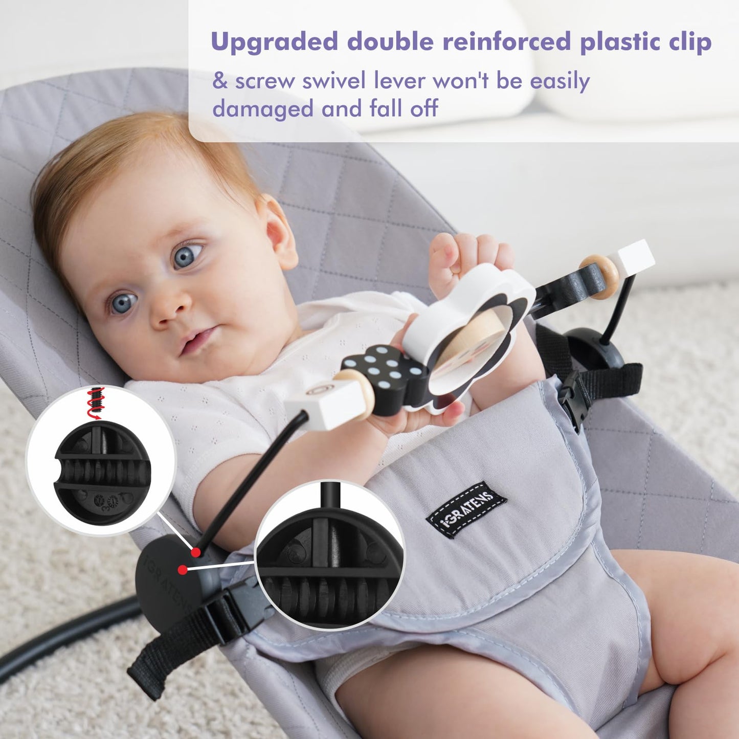 iGRATENS Baby Bjorn Bouncer Toy Bar, Toy for Baby Bouncer Soft & Bliss, Easy to Attach and Remove, Child-Friendly Materials, Exciting Design for Curious Babies, Black and White Flowers