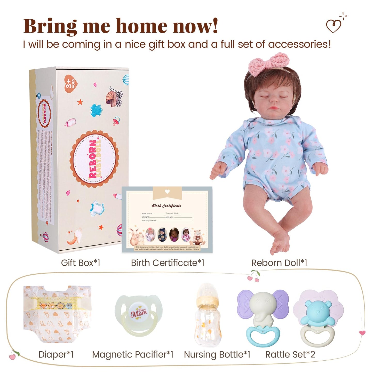BABESIDE Reborn Baby Dolls - 17 Inch Realistic Baby Doll with Soft Cloth Body, Vinyl Head and Limbs, Lifelike Real Life Baby Dolls Girl with Accessories, Gift for Kids Ages 3+