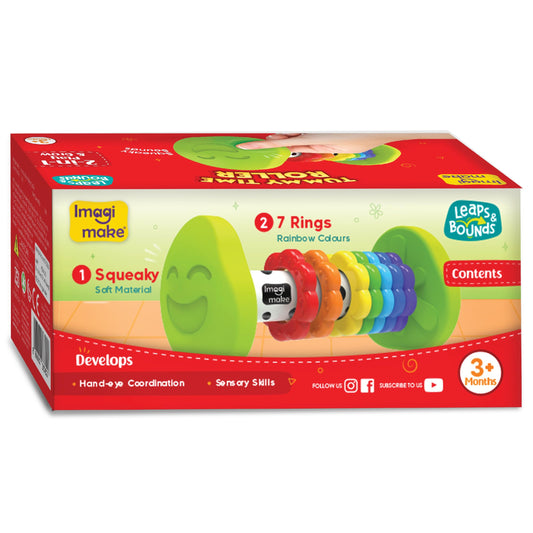 Imagimake Tummy Time Roller | Leaps & Bounds Baby Toys for 3+ Months | Early Learning Toy for Toddlers & Infants | 2-in-1 Play & Grow - Squeaky Sounds | Non-Toxic | Newborn Baby Gift for 3+ Months