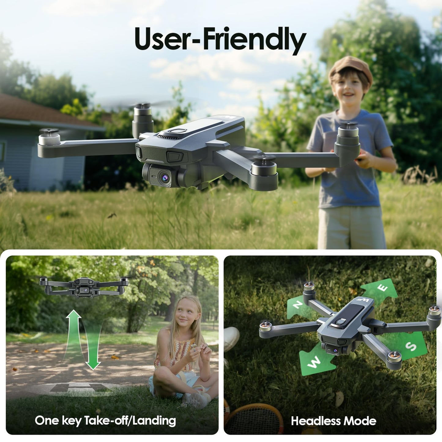 WeFone WF20 Drone with 1080P FPV Camera for Beginners, Foldable RC Quadcopter with Brushless Motor, Headless Mode, Adjustable Speed, One Key Take-off/Landing, Flight Path, 2 Batteries, Black