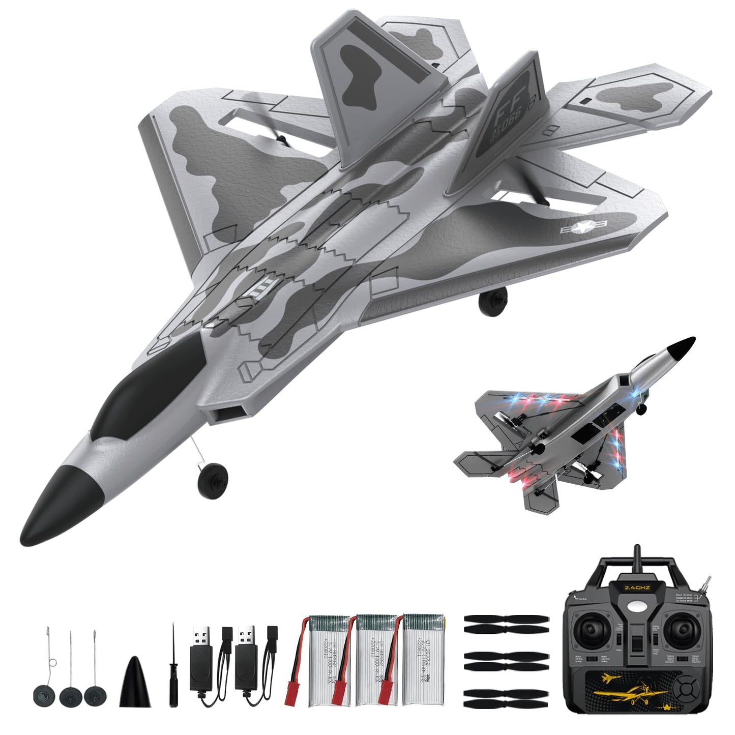 RCkuler RC Planes,4 Channel F22 Raptor Remote Control Airplane with LED Light, 6-Axis Gyro, 3 Flight Modes, One-Key Aerobatic,Wingspan 360mm Fuselage 500mm,EPP Foam, RTF Suitable for Outdoors and Gift