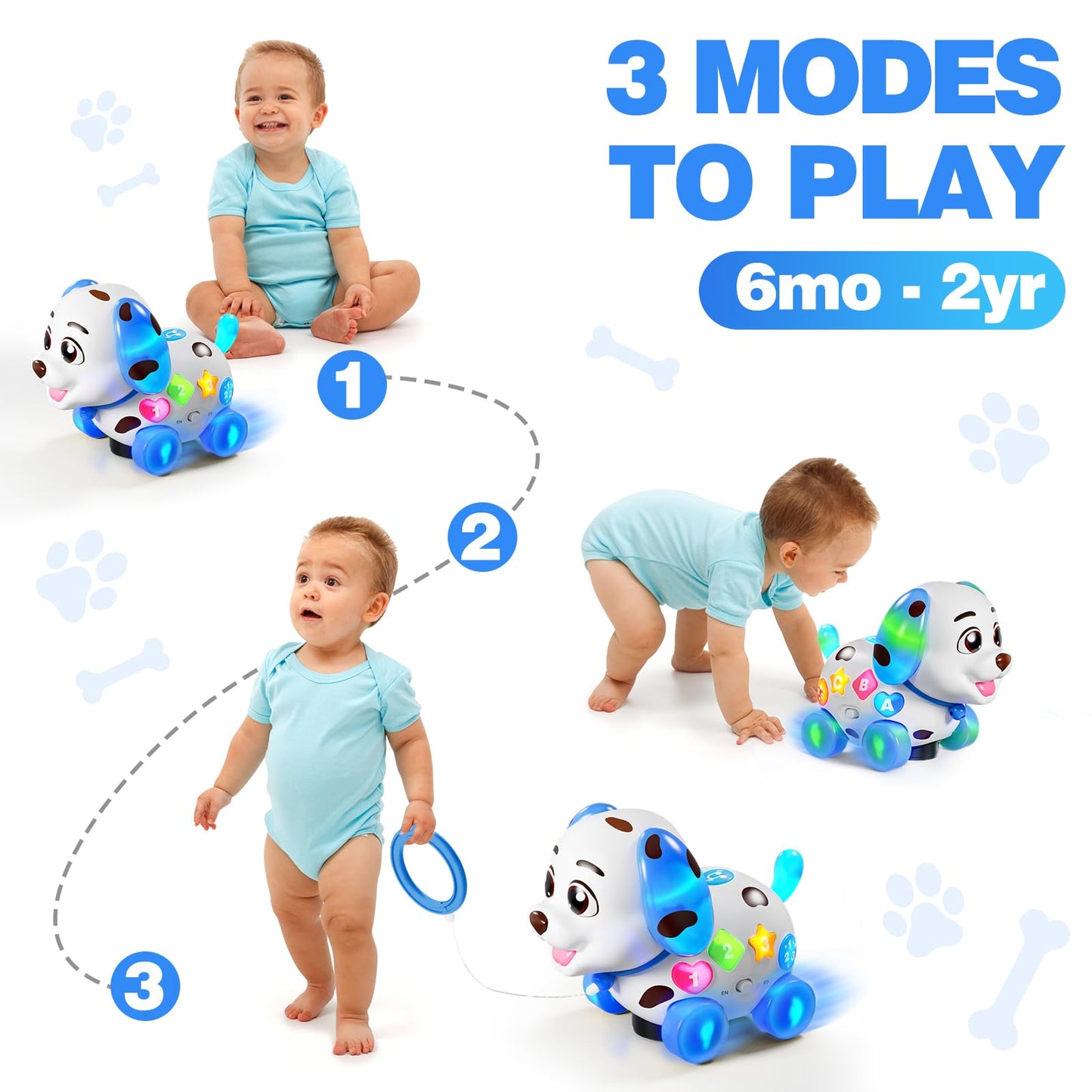 Musical Puppy Toys for 1 Year Old Boy Gift, Crawling and Walking Baby Toy 6-9-12-18 Month, Birthday Gift for 1 Year Old Boy Girl, Bilingual Infant Toys for 7 8 10 Month Olds (Blue)