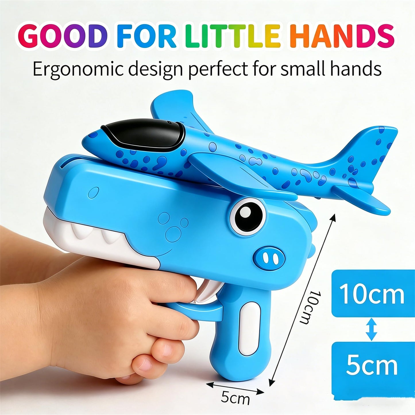 Cute Dinosaur Airplane Launcher Toy -Boxed Version, 8'' Foam Glider Plane - Outdoor Flying Catapult Toy - Fun Birthday Gifts, Easy to Launch Foam Aircraft (Blue)