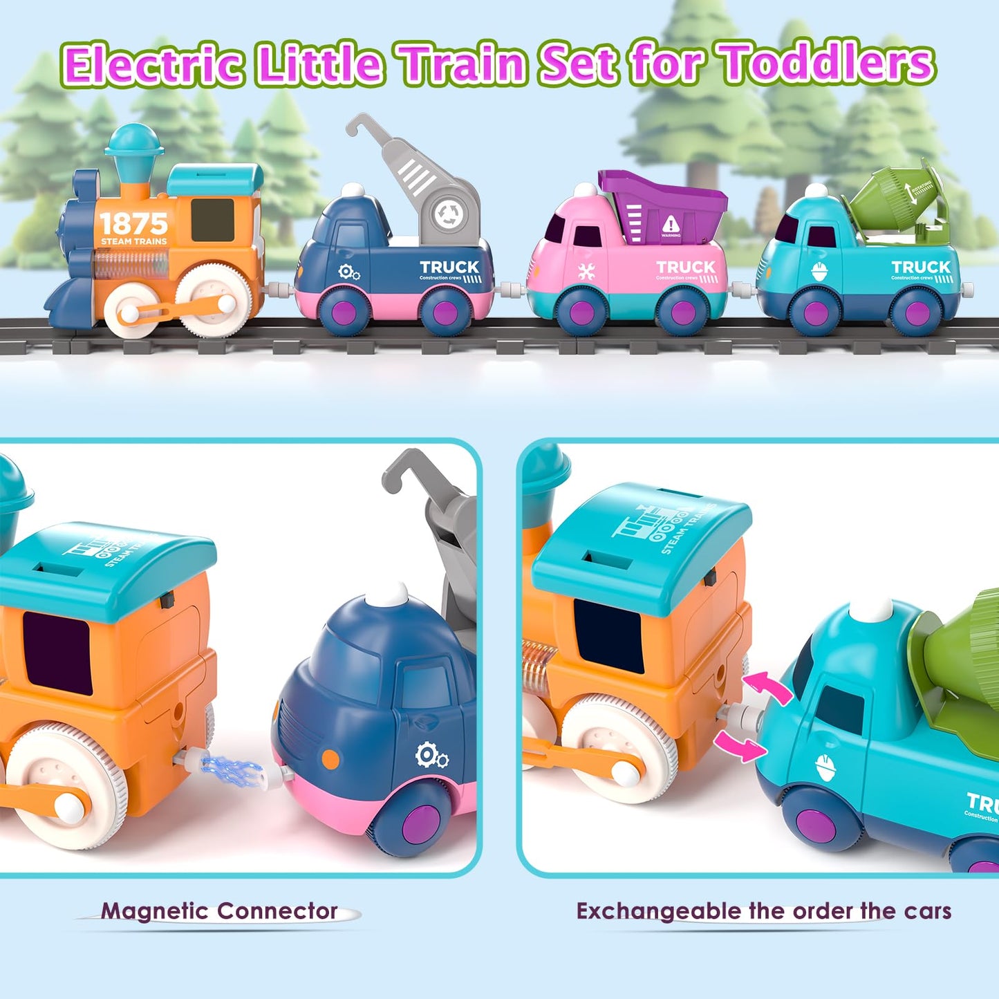 Dynffur Electric Train Set for Toddler 2-4, Control Music Train Toy with Light, Tracks, Toddler Toys for 2 3 4 5 Year Old Boy, Baby Toys for 2-5 Year Old Boy Birthday Gifts