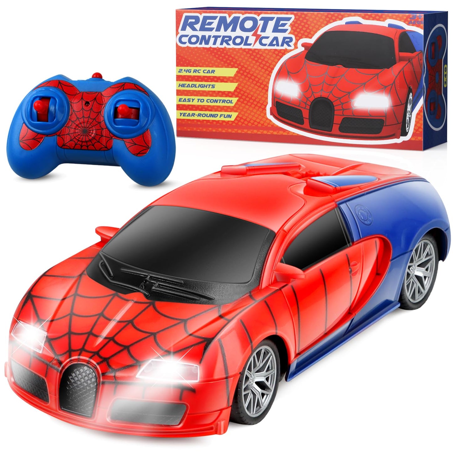 Gretex Remote Control Car Toy for Kids: Spider RC Cars for Boys Age 4-7 Toy Cars for Boys Age 4-7 Racing Car Toys Spider Toys for Boy 4-6 Birthday Gift for 3 4 5 6 7 8 Year Old Boy Girls, Red