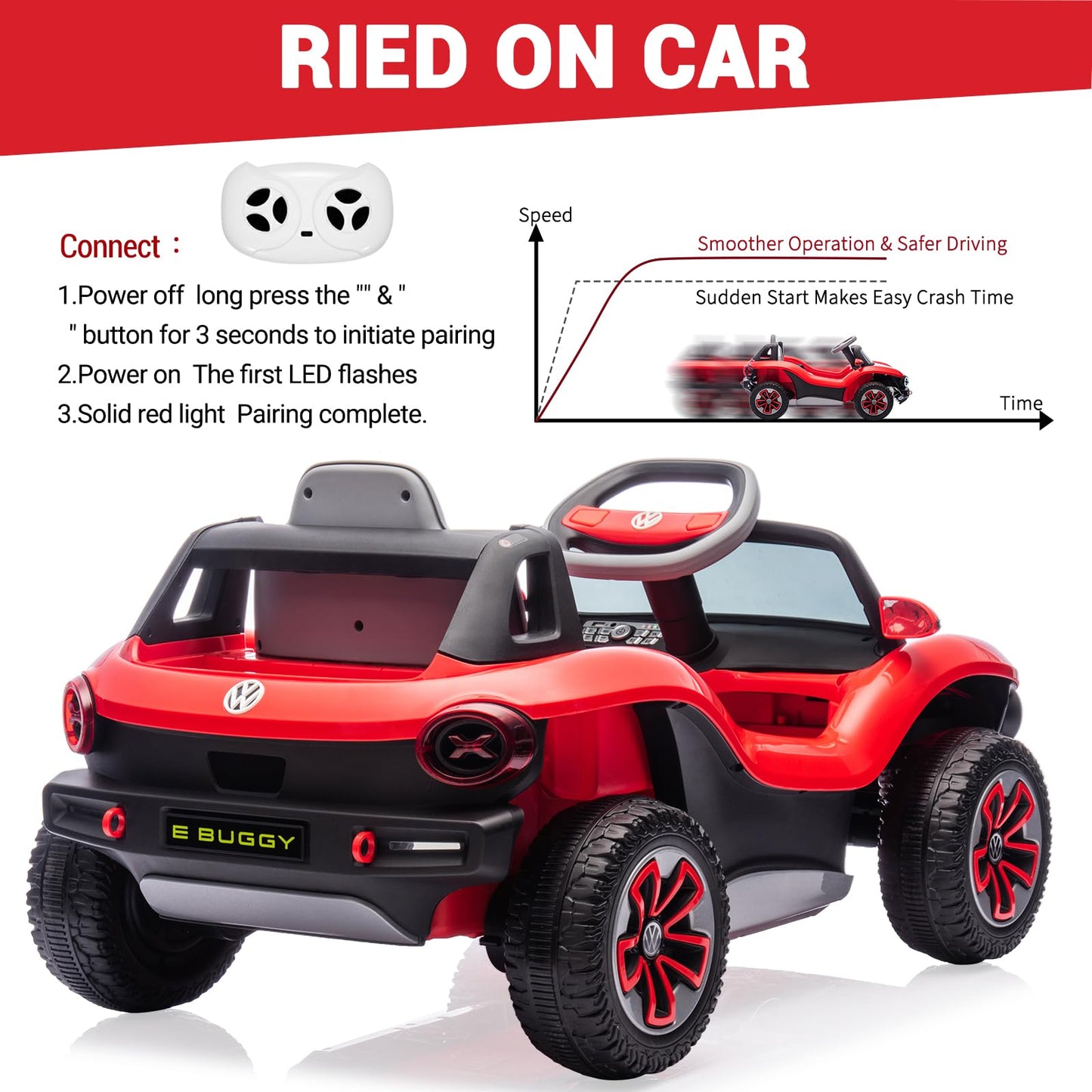 GarveeLife 12V Kids Ride On Car Licensed Volkswagen Beetle Electric Ride On Toy for Toddlers 4 Wheeler Vehicle with Parental Remote, Battery Level Display, LED Lights, USB, Horn, Music, Red