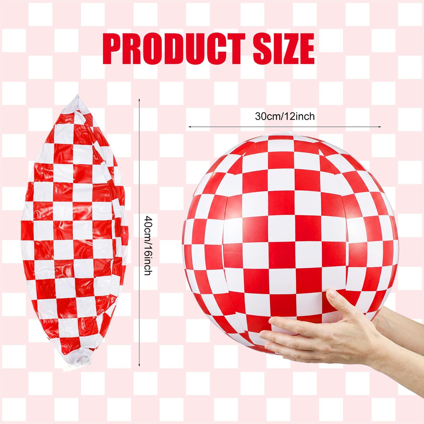 FairySandy 12 Pack Checkered Flag Themed Beach Balls, 12 Inch Red and White Inflatable Beach Party Favors Summer Pool Game Decoration for Race Car Birthday Party Supplies, Game Gift