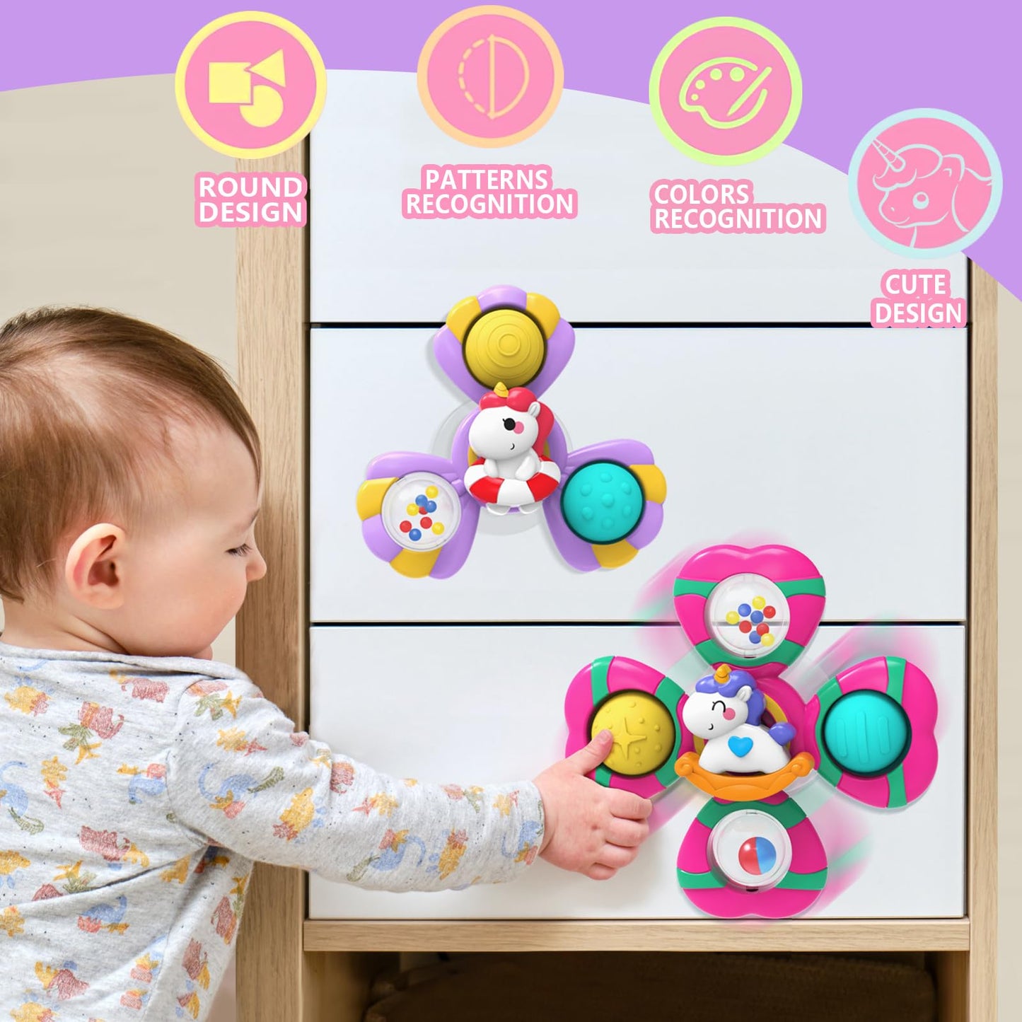3PCS Suction Cup Spinner Toys,Bath Toys for Baby 12 18 Months,Toys for 1 2 Year Old Toddler Girls,Sensory Toys for Toddlers 1-3 First Birthday Baby Gifts for Girls