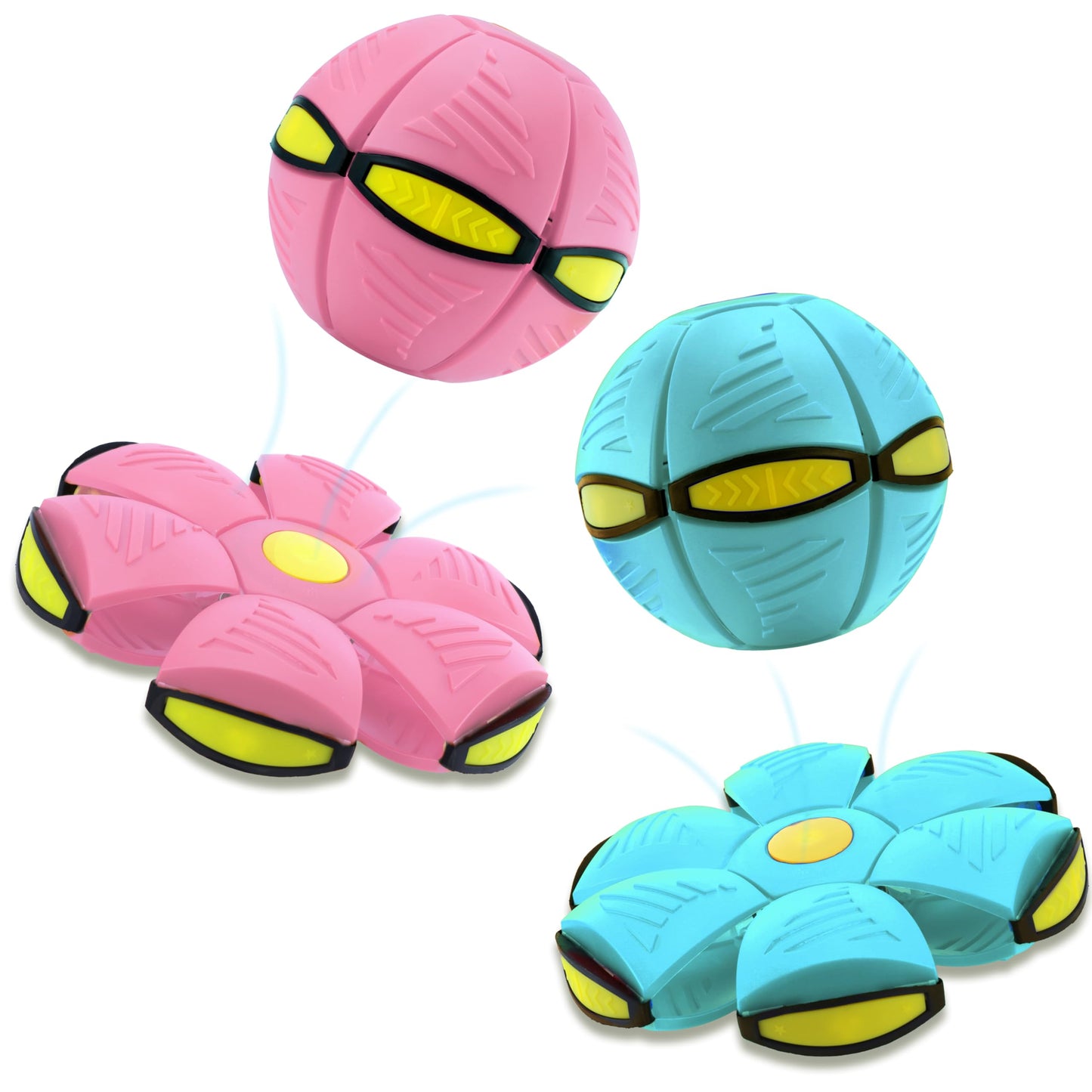 Magic Metaball, Children's Bouncing Ball, 2PCS Magic Flying Saucer Interactive Pop-Up Transform Toy, Parent-Child Interaction Pink & Light Blue Bouncy Ball, Delay Frisbee Flying Disc Toy with 6 Light