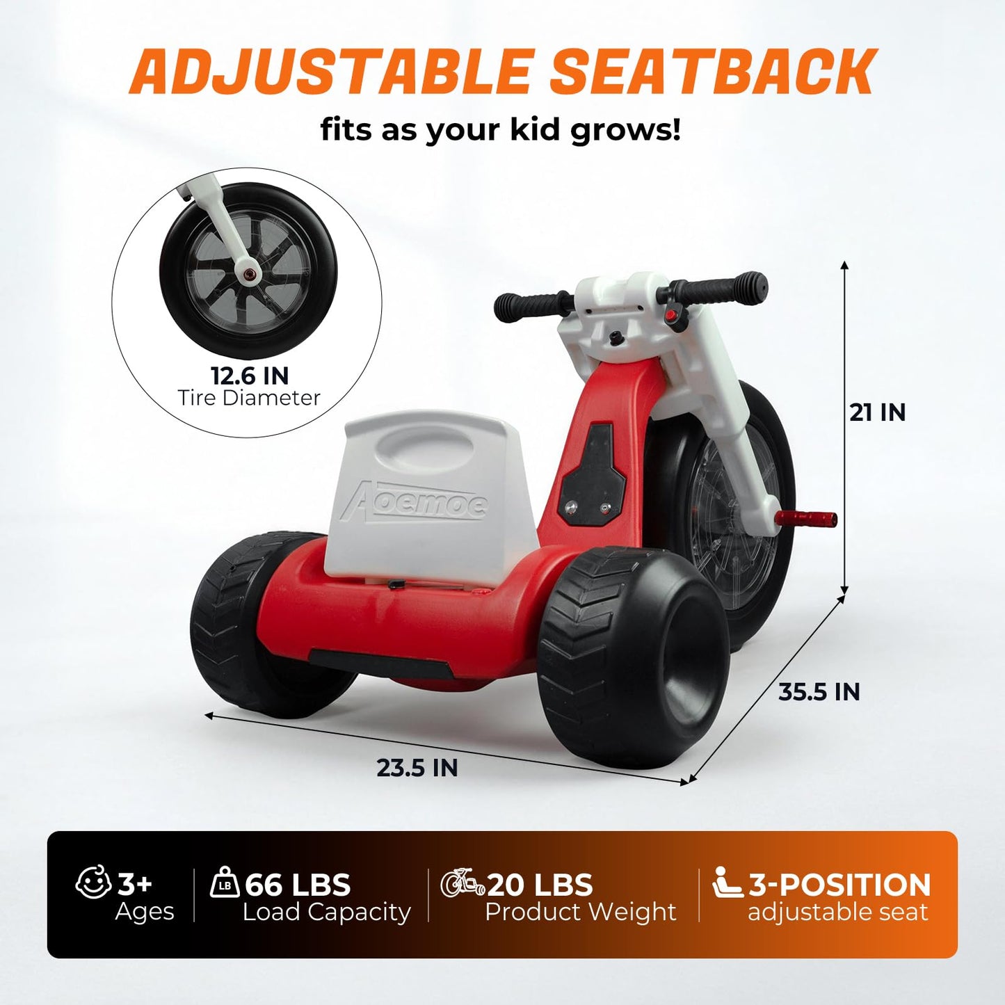 Electric Tricycle for Toddlers 3-5 Year Olds, Toddler Bike with 2-Speed Control, Kids Balance Bike with LED Lights, Adjustable Seat, 66Lbs Load Capacity