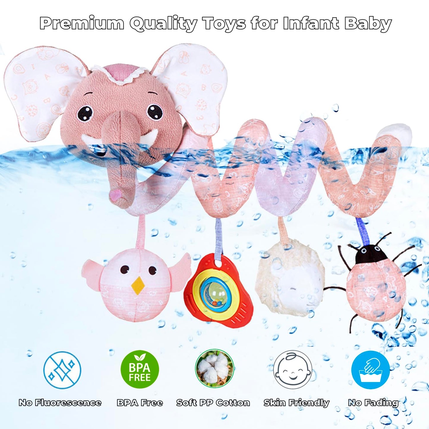 Musical Owl Rattle Sheep Pink Elephant Car Seat Toys for Babies 0-6 Months, Hanging Stroller Toys for Baby Girls 3-6 Month, Newborn Girl Infants Baby Birthday Gift Toy 0-12 Months