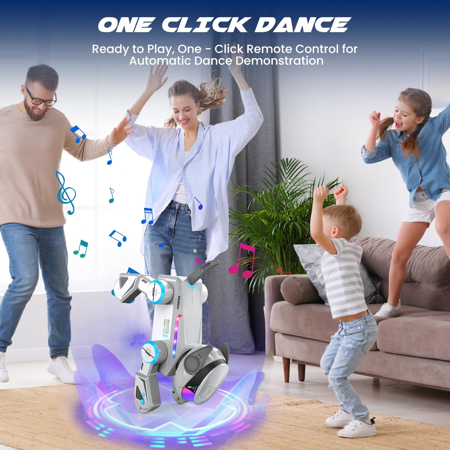 SIMREX Robot Dog Toys for Kids – Smart Interactive Robot Puppy with Bluetooth,Touch Sensor, Dance Tricks, LED Eyes, 2 Rechargeable Batteries, Gift for Kids Boys and Girls(Gray)
